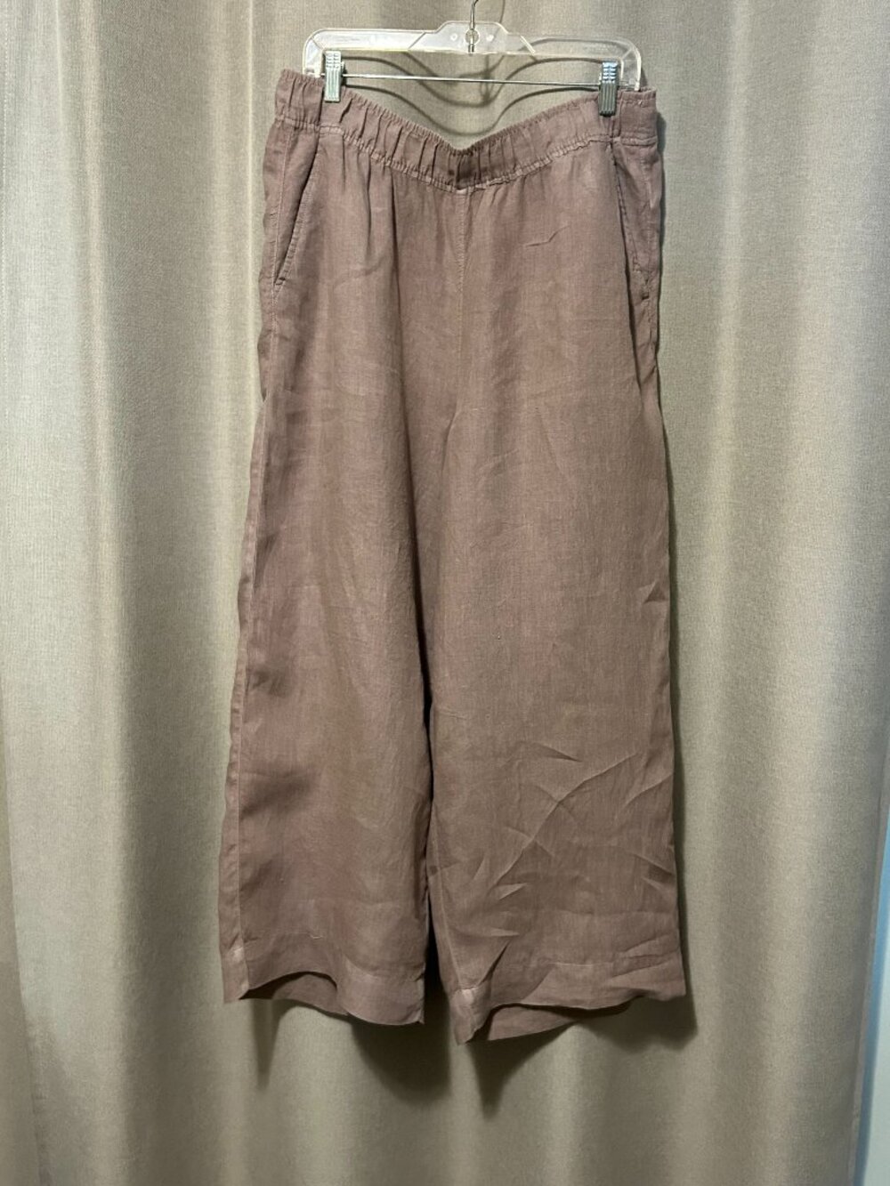 SALE - Tahari 100% Taupe Wide Leg Linen Pants - Size XL